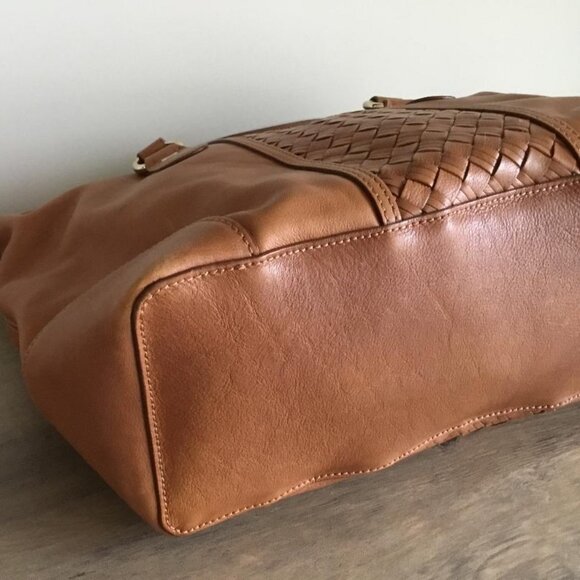 Cole Haan Heritage Weave Leather Archer Satchel Bag in Cognac with Zip Closure - Picture 8 of 13